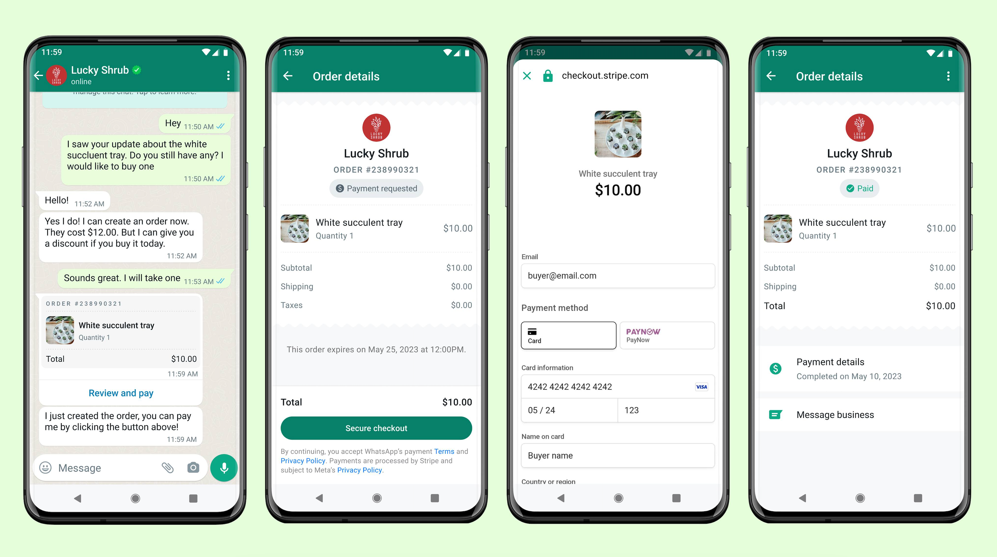 Integración de pagos de WhatsApp