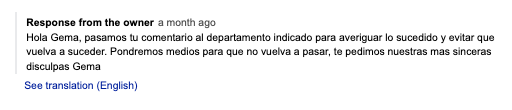 google review: ejemplo de respuesta con empatía
