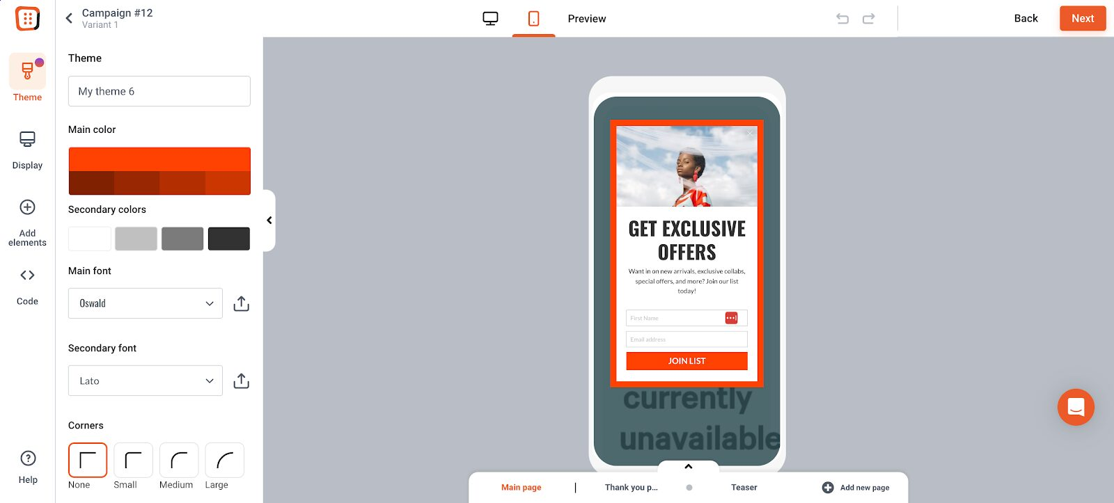Pop-up responsive