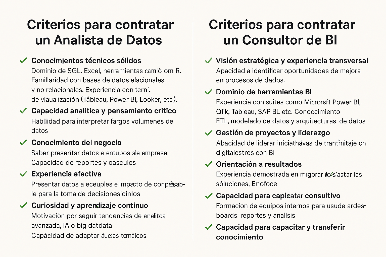 Criterios para contratar a un analista de datos o a un consultor de BI