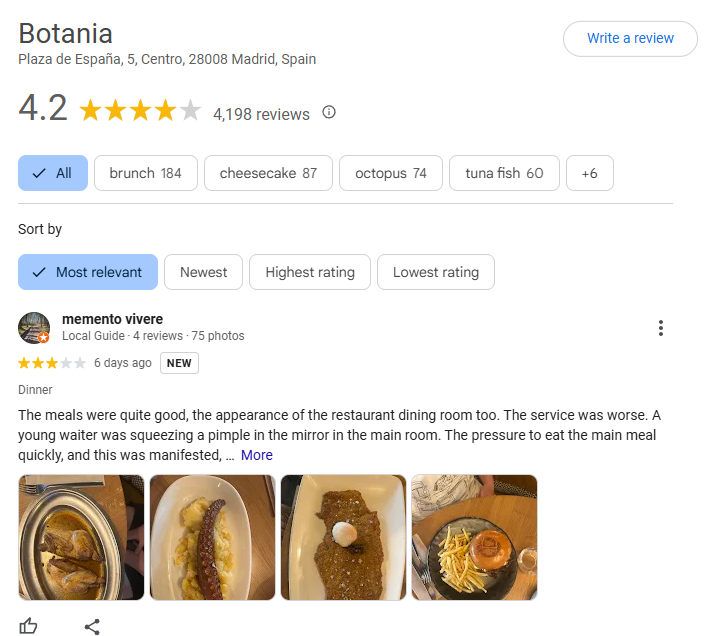 Restaurante Botania en Madrid