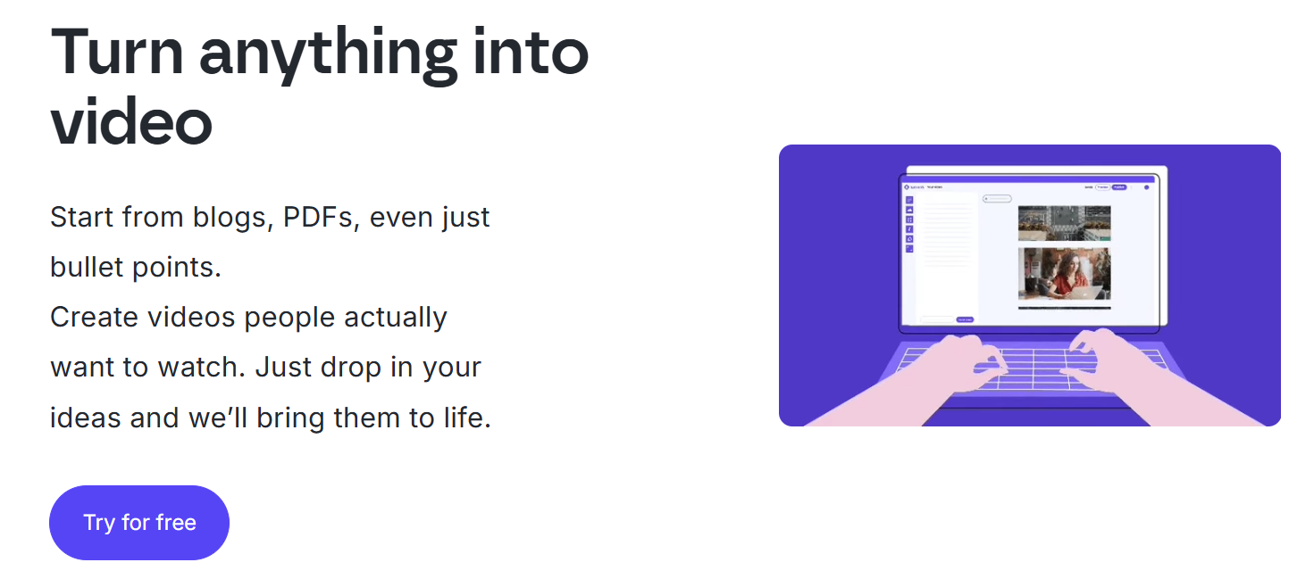 Lumen5 es una herramienta de IA que convierte automáticamente textos, como entradas de blog o guiones publicitarios, en vídeos atractivos y optimizados para redes sociales.